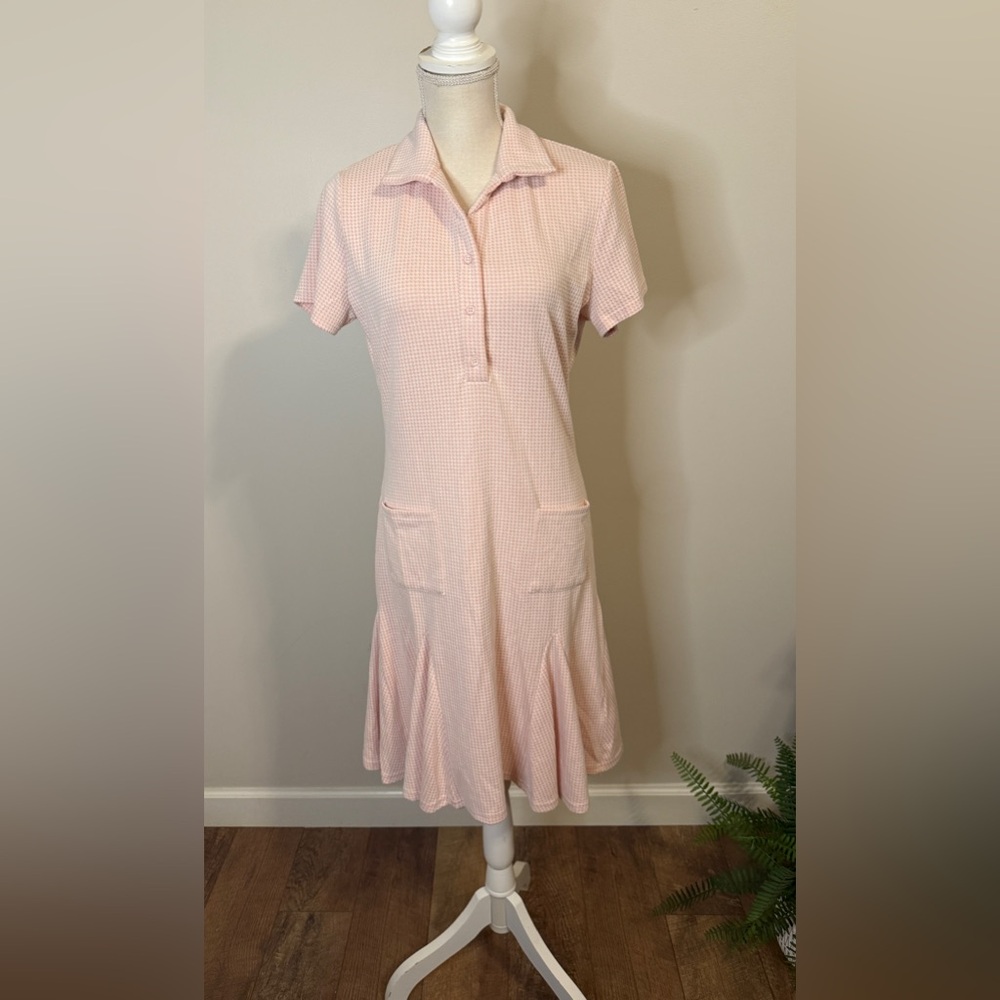 Ivy City Co Piper Peach Houndstooth Collared w/ Godet Hem Sz M - Picture 2 of 13